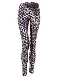 Ayliss New Mermaid Fish Scale Printed Leggings Stretch Tight Pants