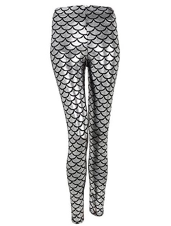 Ayliss New Mermaid Fish Scale Printed Leggings Stretch Tight Pants