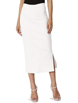 S~3XL High Waist Stretch Ponte Knit Mid Calf Long or Midi Pencil Skirt