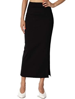 S~3XL High Waist Stretch Ponte Knit Mid Calf Long or Midi Pencil Skirt