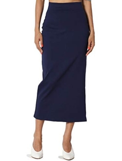 S~3XL High Waist Stretch Ponte Knit Mid Calf Long or Midi Pencil Skirt