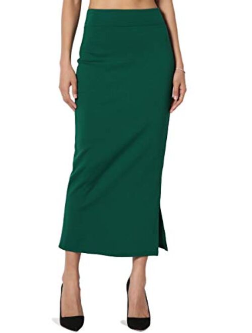 TheMogan S~3XL High Waist Stretch Ponte Knit Mid Calf Long or Midi Pencil Skirt