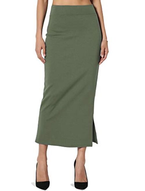 TheMogan S~3XL High Waist Stretch Ponte Knit Mid Calf Long or Midi Pencil Skirt