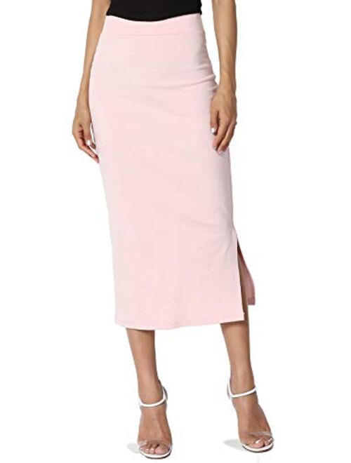 TheMogan S~3XL High Waist Stretch Ponte Knit Mid Calf Long or Midi Pencil Skirt