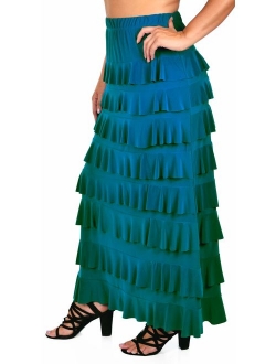 Dare2BStylish Women Waterfall 8 Tiered Boho Layered Maxi Skirt | Reg & Plus Sizes