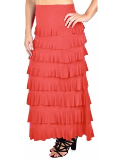 Dare2BStylish Women Waterfall 8 Tiered Boho Layered Maxi Skirt | Reg & Plus Sizes