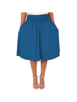 Stretch Is Comfort Women's Pocket Skirt | Flare Mid Length Skirt | Plus