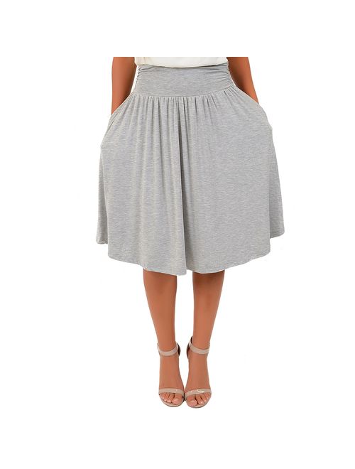 Stretch Is Comfort Women's Pocket Skirt | Flare Mid Length Skirt | Plus