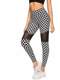 Women's High Waisted Sporty Capris Skinny Plaid Yoga Leggings