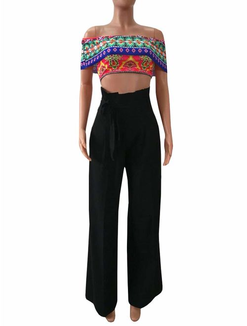 Ybenlow Womens High Waisted Palazzo Pants Wide Leg Stretch Trouser Pant Belted with Pockets