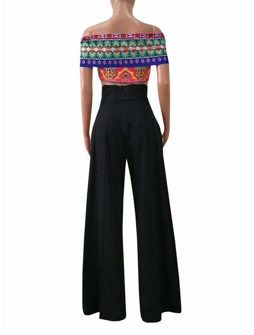 Ybenlow Womens High Waisted Palazzo Pants Wide Leg Stretch Trouser Pant Belted with Pockets