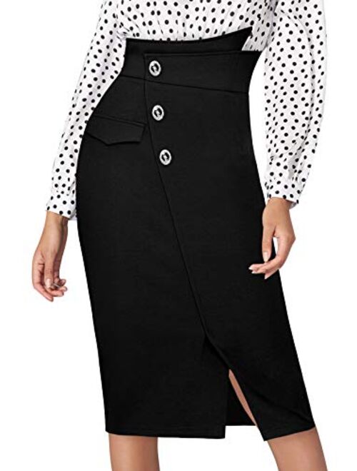 VFSHOW Women Elegant Ruched Ruffle Slit Work Business Party Pencil Skirt