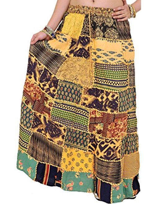 Exotic India Long Dori Gujarati Skirt with Patch Work