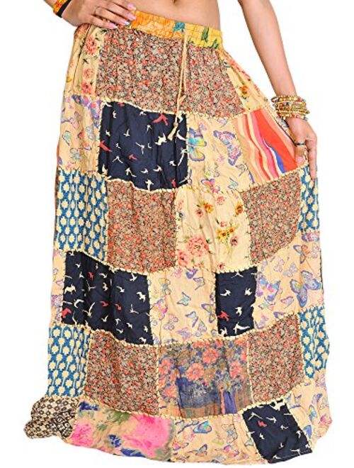 Exotic India Long Dori Gujarati Skirt with Patch Work