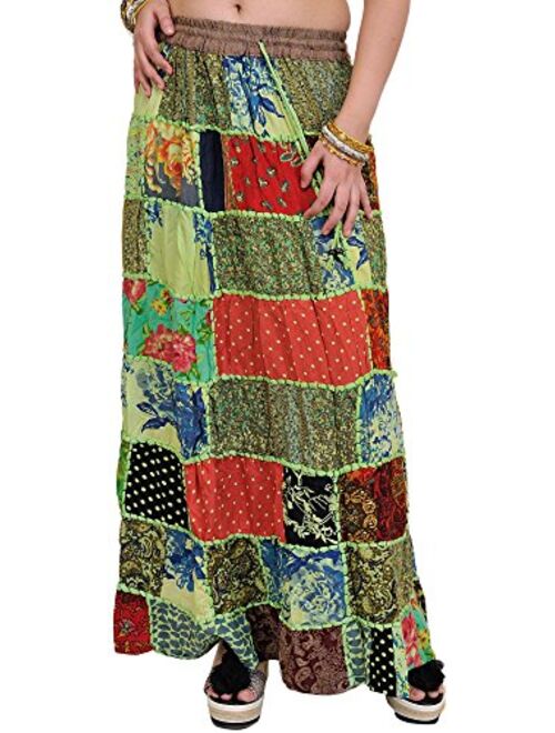 Exotic India Long Dori Gujarati Skirt with Patch Work