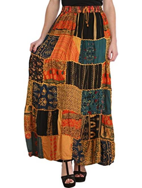 Exotic India Long Dori Gujarati Skirt with Patch Work