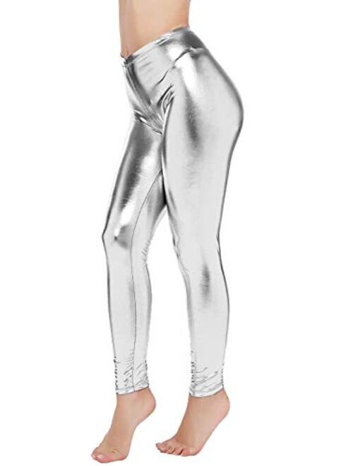 PINKPHOENIXFLY Womens Sexy Shiny Faux Leather Leggings Pants