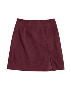 Women's Casual Button Front Mid Waist Above Knee Short Corduroy Skirt