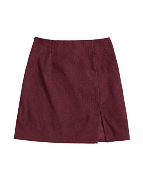 WDIRARA Women's Casual Button Front Mid Waist Above Knee Short Corduroy Skirt