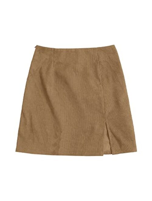 WDIRARA Women's Casual Button Front Mid Waist Above Knee Short Corduroy Skirt