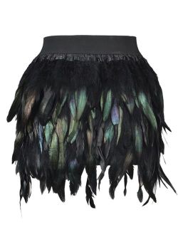 Choies Women Feather Mid Waist Black Mini A-line Skirt