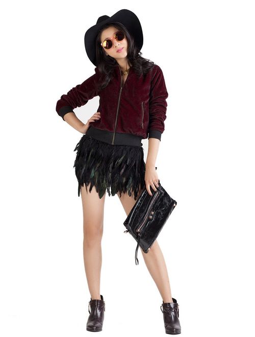 Choies Women Feather Mid Waist Black Mini A-line Skirt