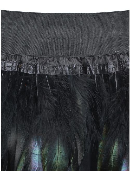 Choies Women Feather Mid Waist Black Mini A-line Skirt