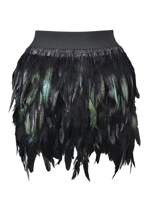 Choies Women Feather Mid Waist Black Mini A-line Skirt