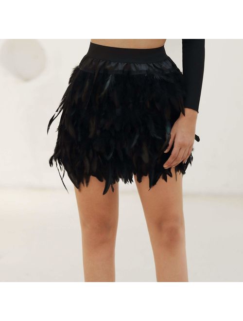 Choies Women Feather Mid Waist Black Mini A-line Skirt