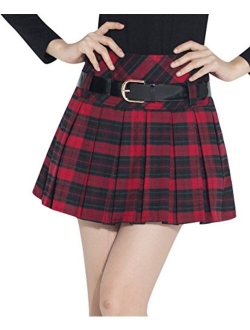 Women's A-Line Plaid Wool Blend Pleated Skirt Side Zipper