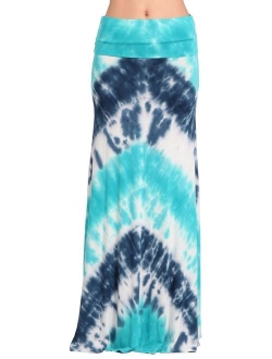 HEYHUN Womens Casual Tie Dye Solid Boho Hippie Long Maxi Skirt w Lace Detail S-3XL