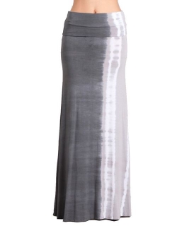 HEYHUN Womens Casual Tie Dye Solid Boho Hippie Long Maxi Skirt w Lace Detail S-3XL