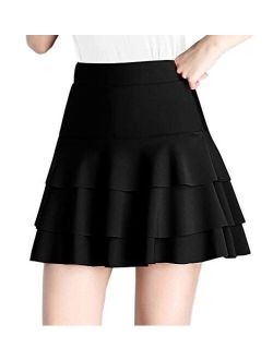 Afibi Stretchy Flared Ruffle Layered Mini Skater Skirts for Women