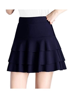 Afibi Stretchy Flared Ruffle Layered Mini Skater Skirts for Women