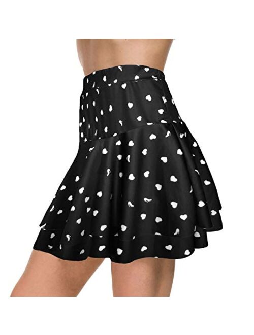 Afibi Stretchy Flared Ruffle Layered Mini Skater Skirts for Women