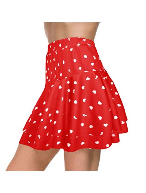 Afibi Stretchy Flared Ruffle Layered Mini Skater Skirts for Women