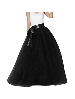 Lisong Women Floor Length Bowknot 5-Layered Tulle Party Evening Tutu Skirt