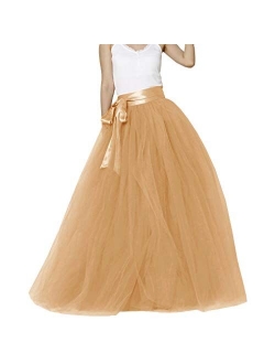 Lisong Women Floor Length Bowknot 5-Layered Tulle Party Evening Tutu Skirt