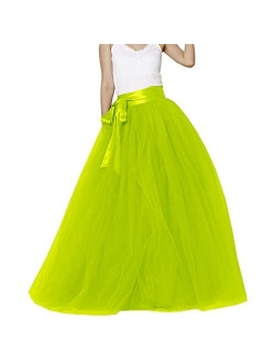 Lisong Women Floor Length Bowknot 5-Layered Tulle Party Evening Tutu Skirt