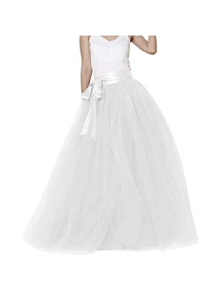 Lisong Women Floor Length Bowknot 5-Layered Tulle Party Evening Tutu Skirt