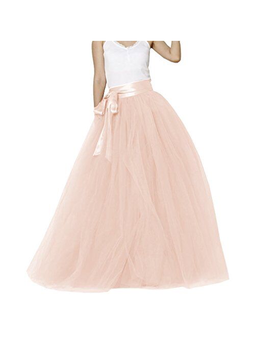 Lisong Women Floor Length Bowknot 5-Layered Tulle Party Evening Tutu Skirt