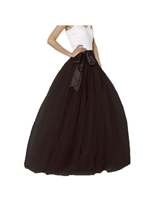 Lisong Women Floor Length Bowknot 5-Layered Tulle Party Evening Tutu Skirt