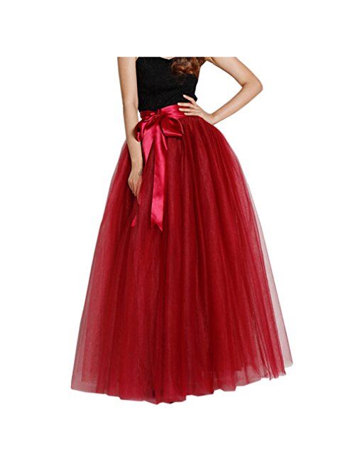 Lisong Women Floor Length Bowknot 5-Layered Tulle Party Evening Tutu Skirt