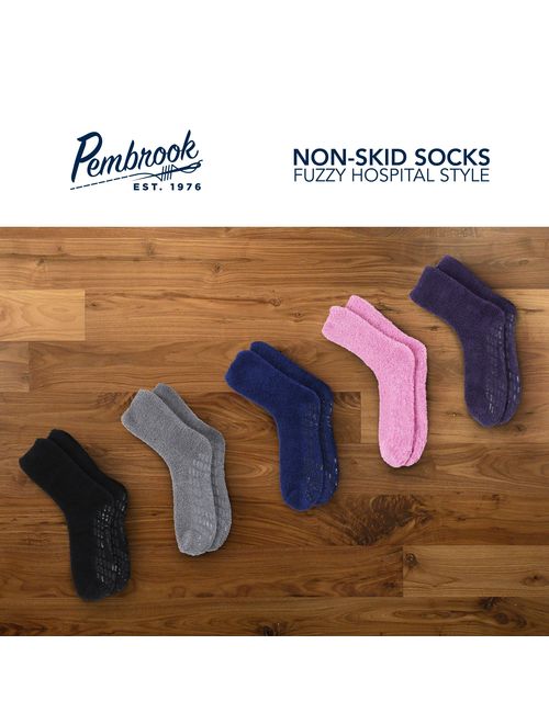 Pembrook Non Skid/Slip Socks - (2 Packs) - Hospital Socks - Fuzzy Slipper Gripper Socks