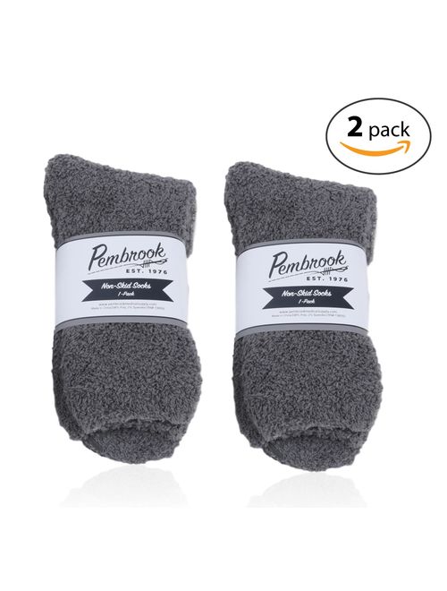 Pembrook Non Skid/Slip Socks - (2 Packs) - Hospital Socks - Fuzzy Slipper Gripper Socks