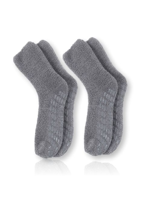 Pembrook Non Skid/Slip Socks - (2 Packs) - Hospital Socks - Fuzzy Slipper Gripper Socks