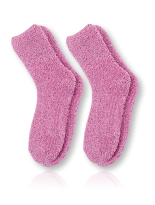 Pembrook Non Skid/Slip Socks - (2 Packs) - Hospital Socks - Fuzzy Slipper Gripper Socks