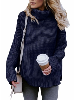 Actloe Women Casual Turtleneck Long Sleeve Chunky Knitted Pullover Sweaters