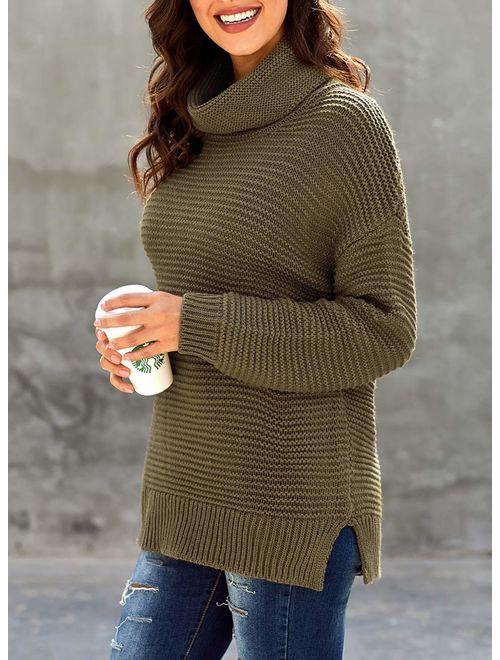 Actloe Women Casual Turtleneck Long Sleeve Chunky Knitted Pullover Sweaters