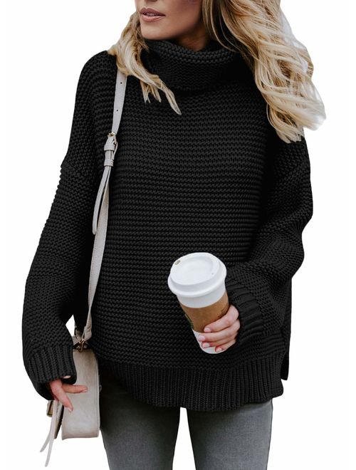 Actloe Women Casual Turtleneck Long Sleeve Chunky Knitted Pullover Sweaters